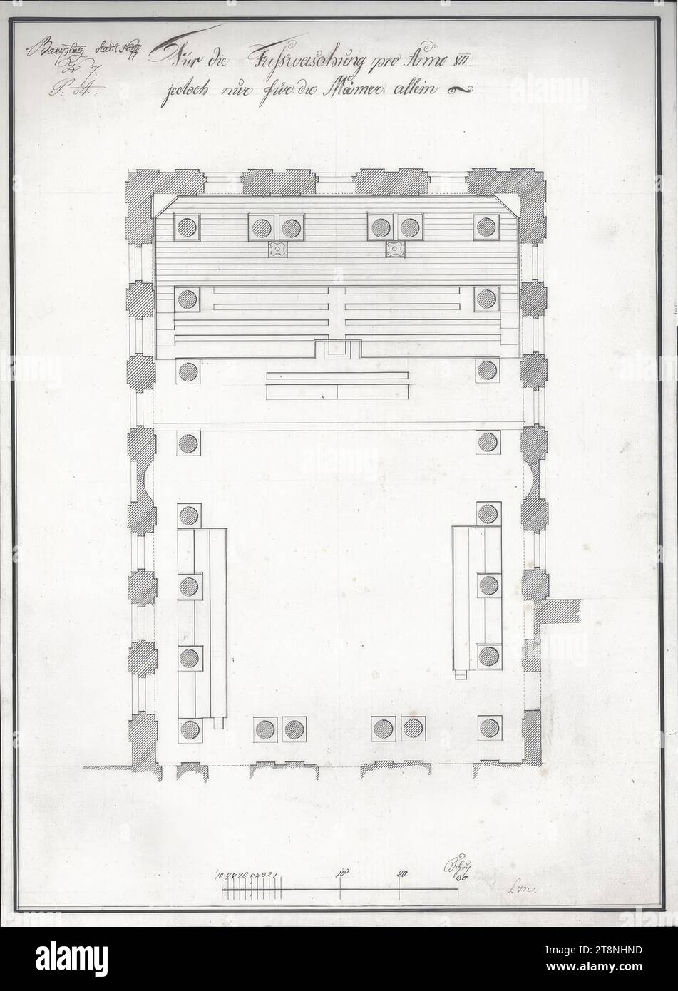 Vienne I, Hofburg, aile de salle de cérémonie, salle de cérémonie, adaptation à l'occasion du lavage des pieds, plan de sol, 1811, plan, graphite (dessin préliminaire); stylo et encre noire, feuille : 47,2 x 34,3 cm, recto: "pour le lavage des pieds par Anno 811, mais seulement pour les hommes seuls"; "chantier ville no. 7th, P.A.' verso : 'No. 7 Banque D'Images