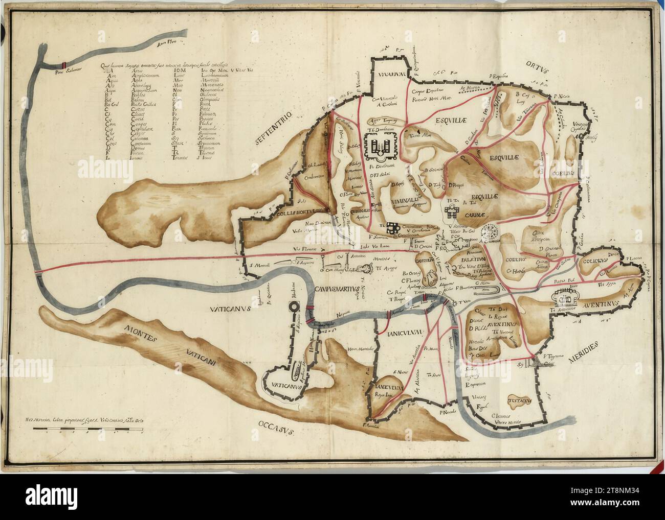 ROM, College of Propaganda Fide, Straßenplan der Umgebung, Plan, papier, fest; Graphitzeichnung ; blindrillen ; Konstruktion, Zeichnung und Beschriftung in Graphit, 42,3 cm x 62 cm, ' Road that goes, (to) S.Gioseppe, Capo le case, Road that goes, to Constantinople, est la place de la, Trinità de Monti, Maisons de détails, allée qui n'a pas de sortie Banque D'Images