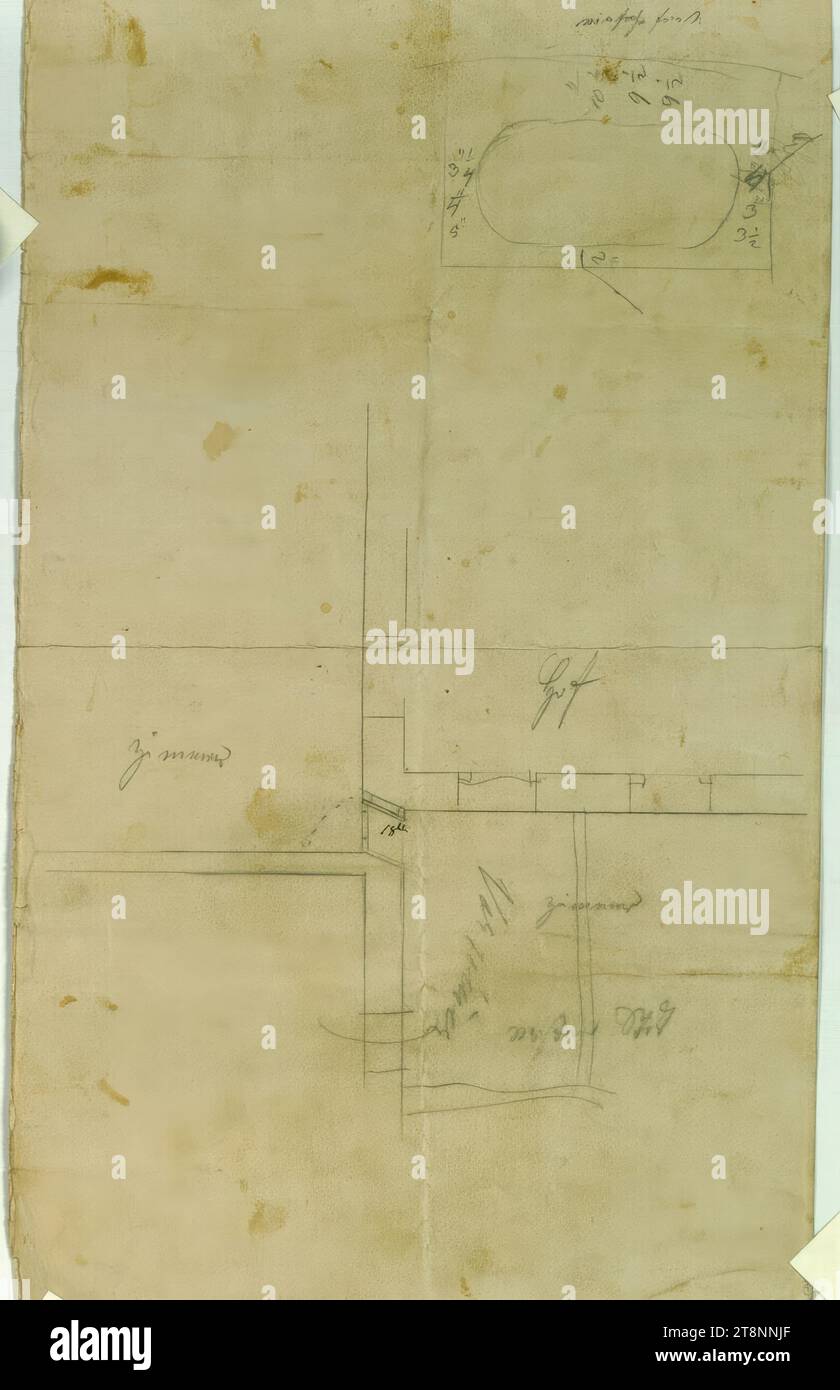 Vienne I, Bösendorferstraße 13, Palais Lützow, 1e étage, croquis, Carl von Hasenauer (Vienne 1833 - 1894 Vienne), vers 1870, plan, crayon, 254 x 416 mm Banque D'Images