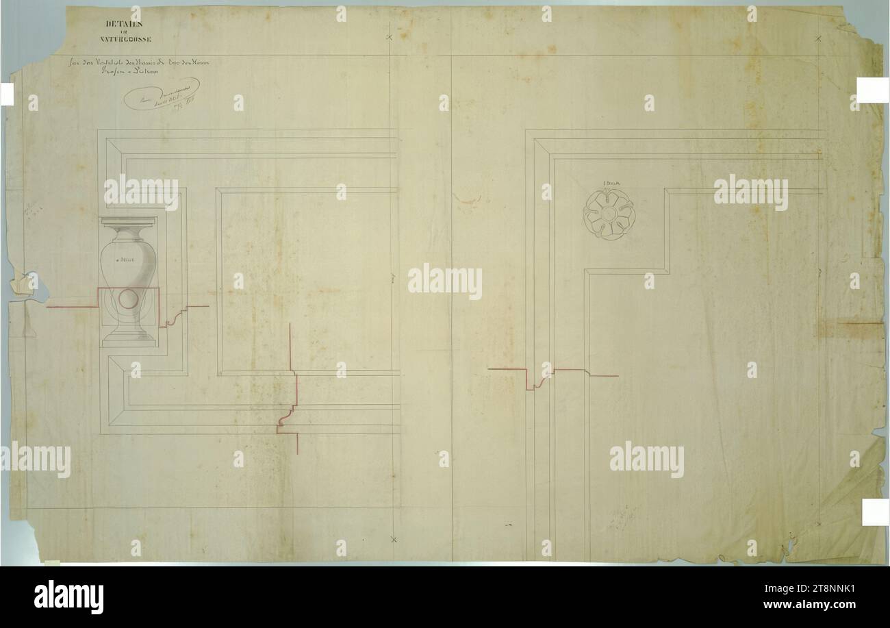 Vienne I, Bösendorferstrasse 13, Palais Lützow, vestibule, profil, Carl von Hasenauer (Vienne 1833 - 1894 Vienne), 13 mai 1871, plan, crayon, stylo noir, aquarelle, 994 x 1570 mm Banque D'Images