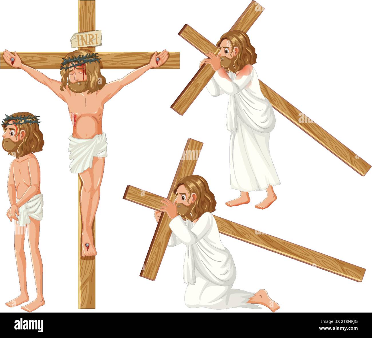 Illustration de Jésus et de personnages de dessins animés chrétiens avec une croix Illustration de Vecteur