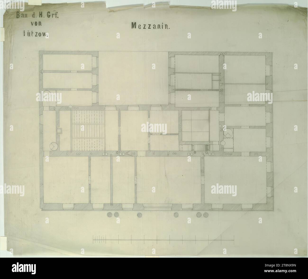 Vienne I, Bösendorferstraße 13, Palais Lützow, mezzanine, plan, Carl von Hasenauer (Vienne 1833 - 1894 Vienne), vers 1870, plan, papier transparent, crayon, 520 x 635 mm, 'Bau d. H. GRF./ von/ Lützow.', 'Mezzanine Banque D'Images