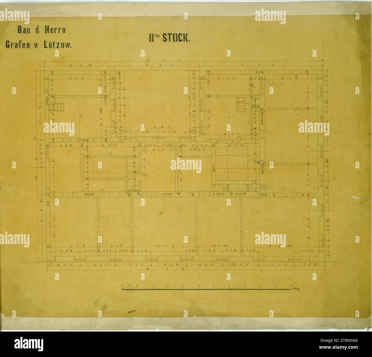 Vienne I, Bösendorferstraße 13, Palais Lützow, 2e étage, plan, Carl von Hasenauer (Vienne 1833 - 1894 Vienne), vers 1870, plan, calque sur papier, stylo noir et rouge, crayon, 520 x 655 mm (560 x 657 mm), 'Bâtiment d : Herr/ Grafen v : Lützow.', 'II.ter STOCK Banque D'Images