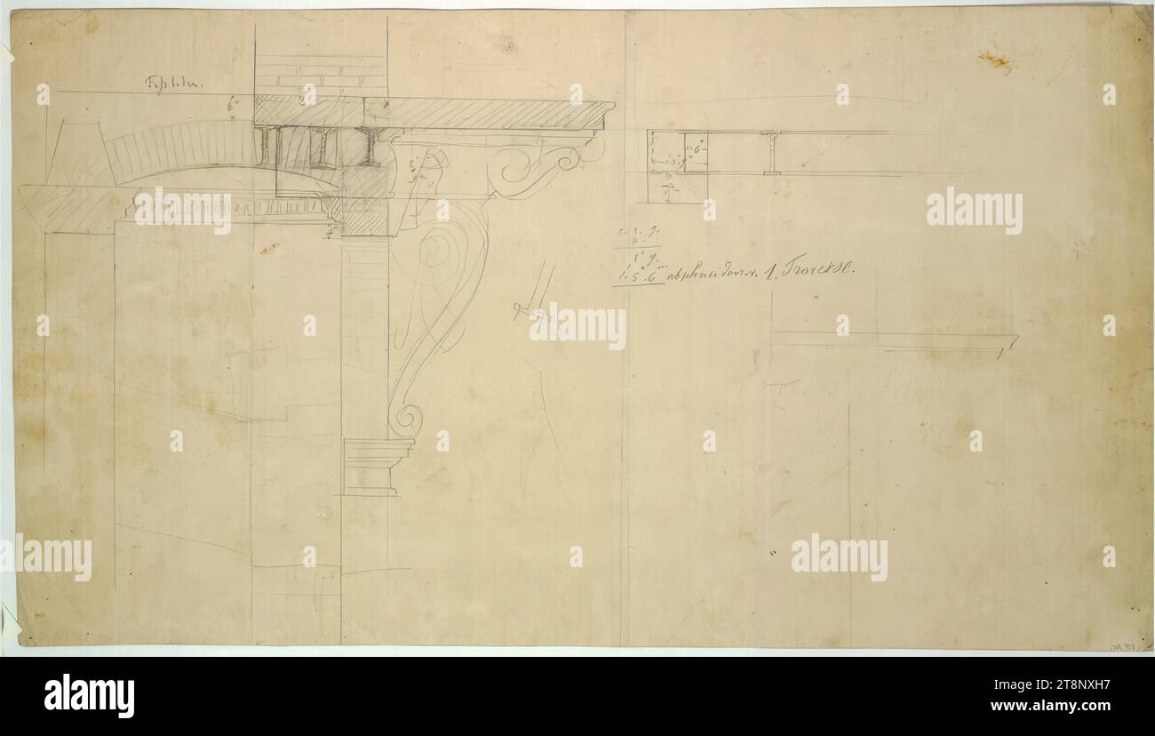 Vienne I, Bösendorferstraße 13, Palais Lützow, construction de console de balcon, section, Carl von Hasenauer (Vienne 1833 - 1894 Vienne), vers 1870, plan, crayon, 368 x 666 mm Banque D'Images