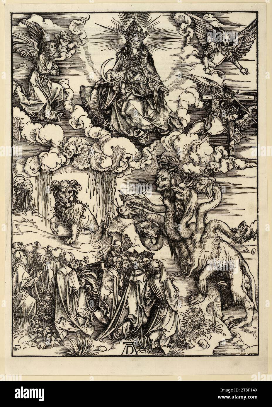 L'animal aux cornes d'agneau (Apocalypse, Figure XI), l'Apocalypse, Albrecht Dürer (Nuremberg 1471 - 1528 Nuremberg), vers 1496/97, impression, gravure sur bois, feuille : 42,4 × 30 cm Banque D'Images