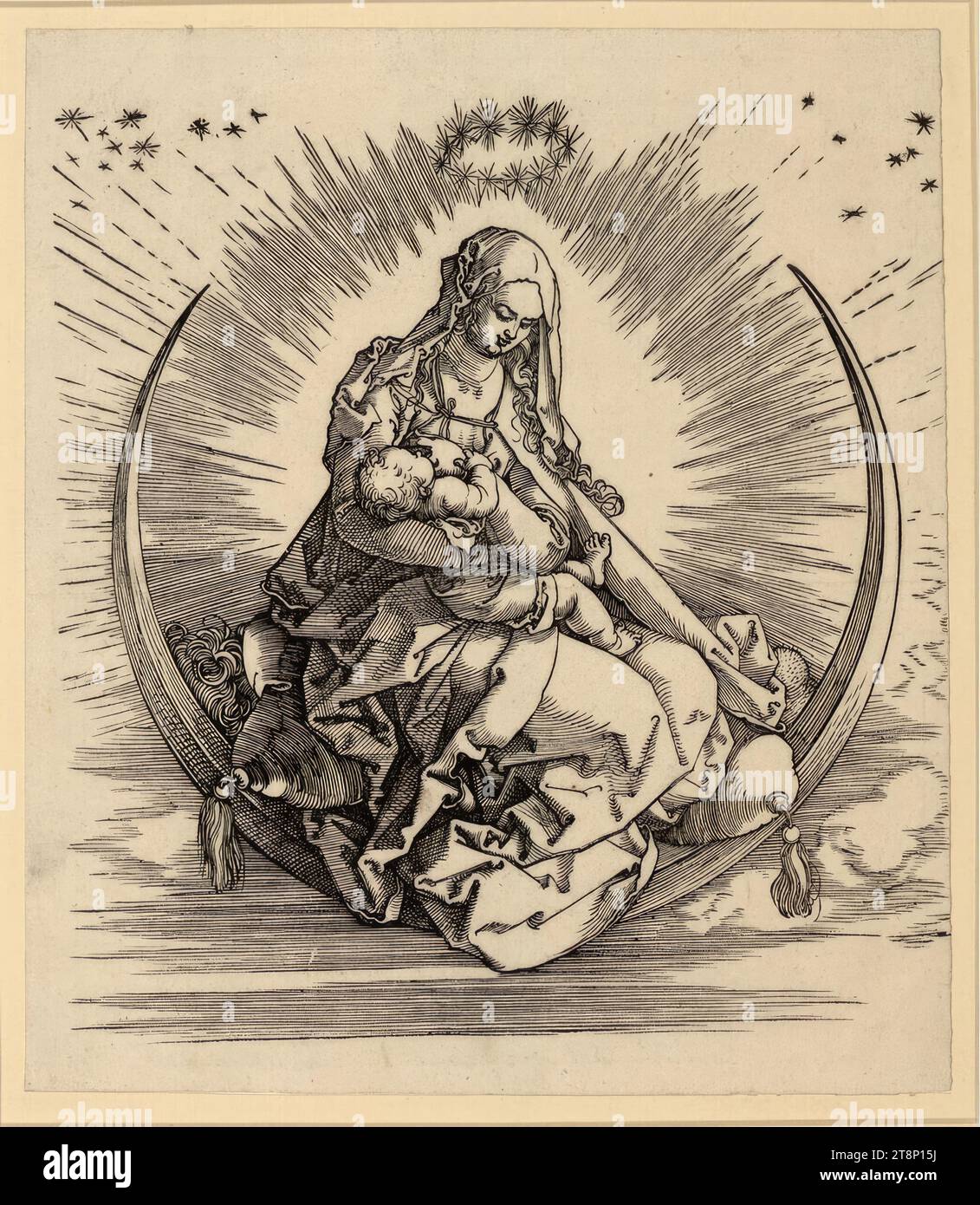 Marie sur le croissant de lune (vie de Marie, page de titre), vie de Marie, Albrecht Dürer (Nuremberg 1471 - 1528 Nuremberg), vers 1511, impression, gravure sur bois ; feuille découpée jusqu'à l'image, feuille : 22,9 × 19,9 cm Banque D'Images Marie sur le croissant de lune (vie de Marie, page de titre), vie de Marie, Albrecht Dürer (Nuremberg 1471 - 1528 Nuremberg), vers 1511, impression, gravure sur bois ; feuille découpée jusqu'à l'image, feuille : 22,9 × 19,9 cm Banque D'Images