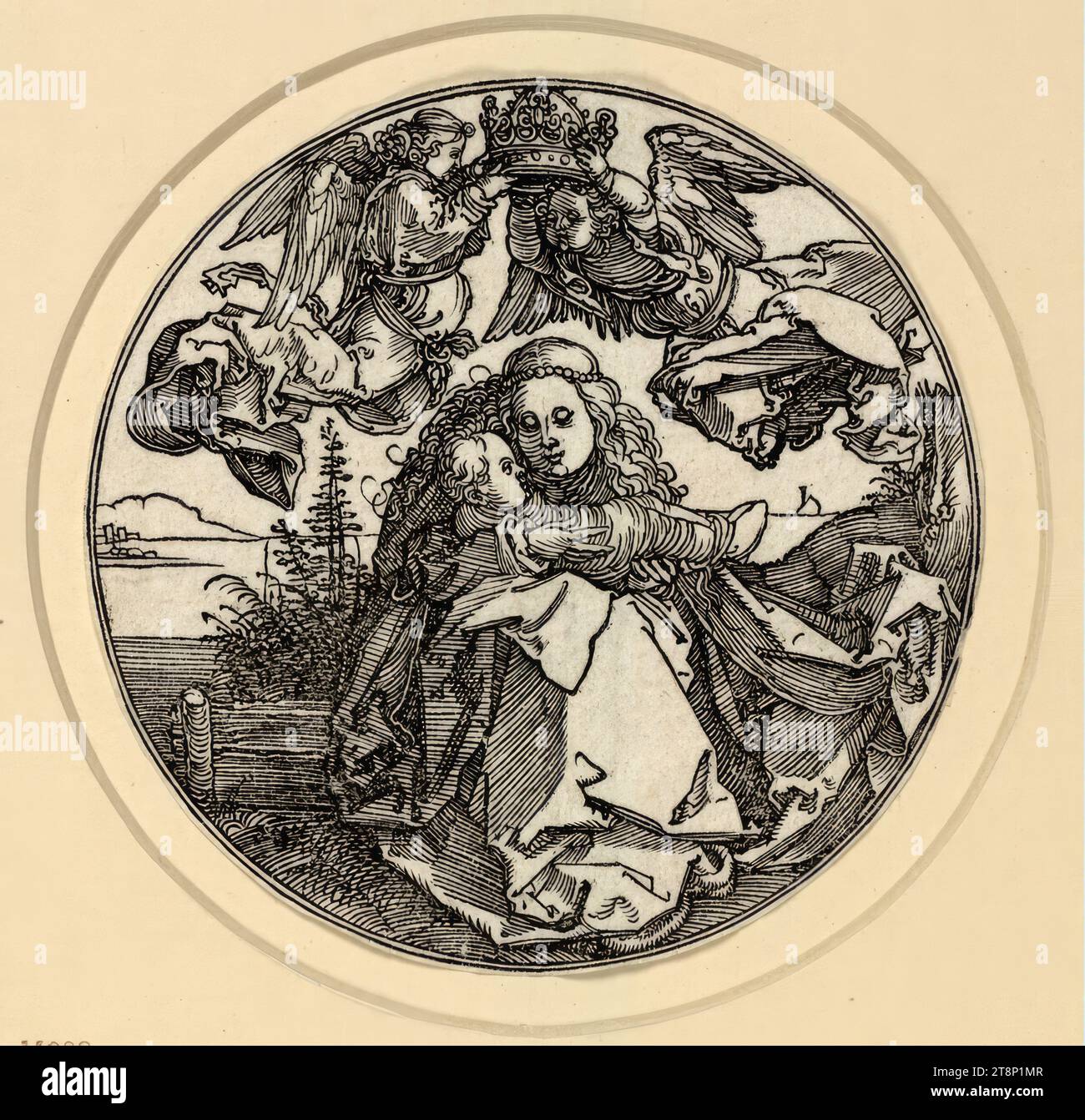 Maria im rund (sans le paysage rocheux), la vie de Marie, Albrecht Dürer (Nuremberg 1471 - 1528 Nuremberg), vers 1514, estampe, gravure sur bois ; feuille coupée ronde, feuille (ronde) : 9 × 9 cm Banque D'Images