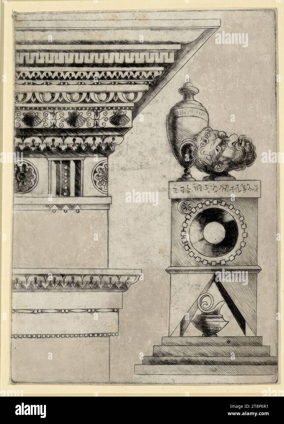 Entablement et autel, Maître de 1515 (Italie/Allemagne, 1509 ?/1515 - 1520), (1e troisième 16e siècle), gravure, point sec, 205mm x 149mm Banque D'Images