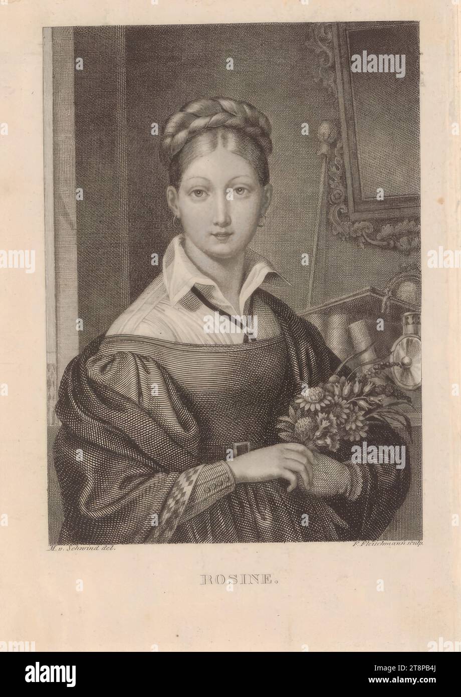 Spindler, Carl : Rosine, dans : The Alpine roses (illustration de livre), Spindler, Carl : Forget-Me-Not (illustration de livre), 1833, estampe, gravure sur acier, gravure, style dotting, feuille : 13,5 × 9,4 cm Banque D'Images