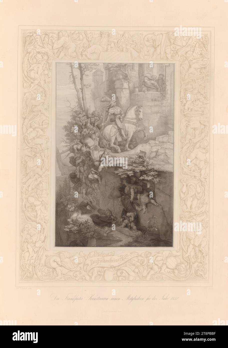 La promenade Falkensteiner dans une frontière avec des gnomes et des esprits de montagne en estampe d'or, 1850, gravure, gravure sur cuivre, gravure, or, feuille : 64 × 45,5 cm Banque D'Images