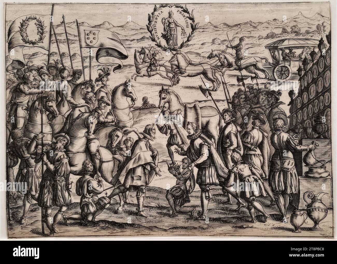 Peinture dans la décoration funéraire pour la cérémonie funéraire du Grand-Duc Cosme II de Toscane dans l'église SS. Giovanni e Paolo à Venise le 25 mai 1621, de : Esequie fatte in Venetia dalla nation Fiorentina al Serenissimo D. Cosimo II di Toscana il di 25 di Maggio 1621, Venise, Giovanni Battista Ciotti, 1621, 1621, impression, gravure sur cuivre sur papier, feuille : 17,3 × 23,7 cm Banque D'Images