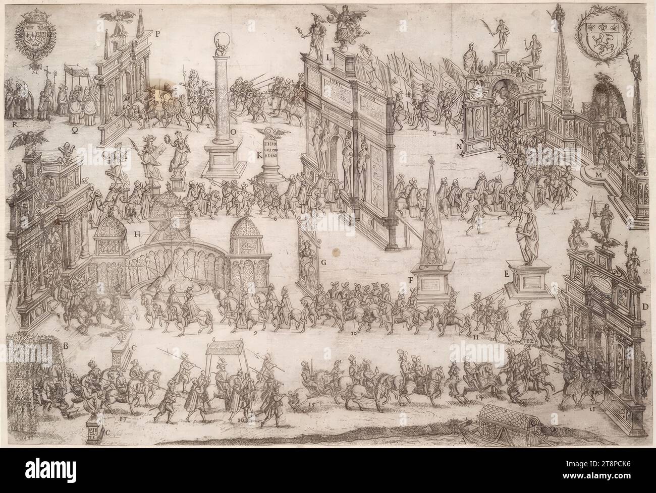 Einzug des Königs Heinrich IV Von Frankreich in die Stadt Lyon am 4. Septembre 1595, Aus : Pierre Mathieu, les deux plus grandes, plus célèbres et mémorables résidences de la ville de Lyon. La première, pour l'entrée du très grand prince, très chrétien, très victorieux, Henri III. Roi de France & Navarre. Le deuxième pour l'heureuse publication de la paix. [...], Lyon, Thibaud Ancelin, 1598, Anonym, 1598, Radierung auf papier, Blatt : 24,7 × 36,1 cm, [U.U.] '1598' (handschriftlich, in FEDER Banque D'Images