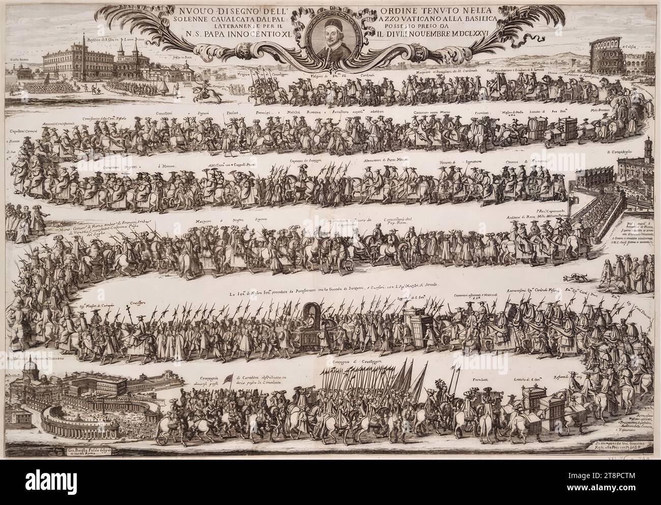 Procession pour la possession ('posseso') de San Giovanni in Laterano à Rome par le pape Innocent XI nouvellement élu Le 8 novembre 1676, (1676), gravure sur papier, feuille : 31,9 × 45,9 cm Banque D'Images