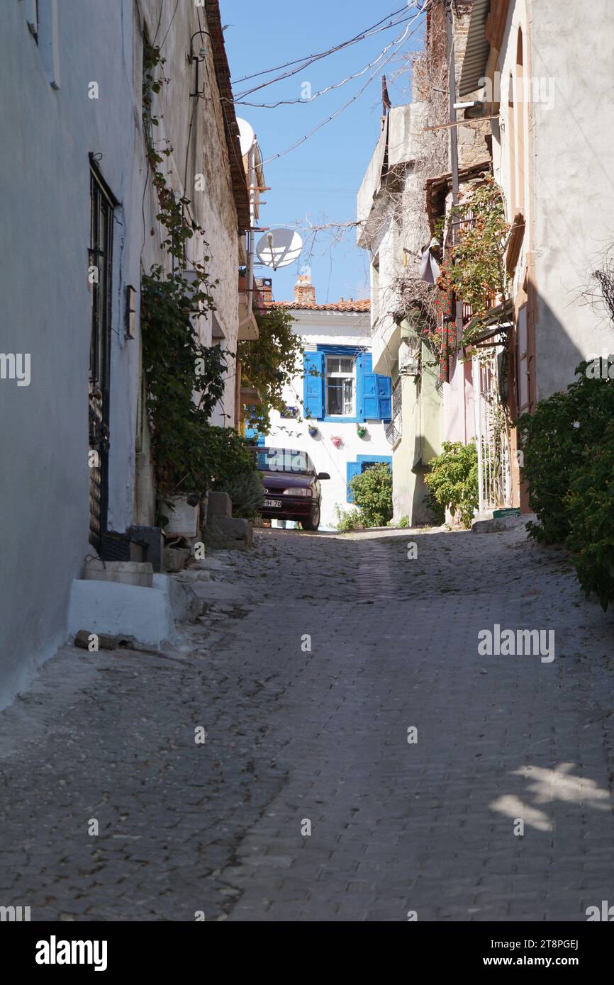 Bergama, située dans la province d'Izmir, dans l'ouest de la Turquie, est célèbre pour son coton, son or et ses tapis exquis. Autrefois le noyau culturel de Pergame à l'époque grecque et romaine antique, cette ville riche en ruines antiques reste un attrait majeur pour les touristes. Notamment, son célèbre temple a trouvé une nouvelle maison dans le musée de Pergame à Berlin, en Allemagne. Bergama possède des ruines remarquables comme le Sanctuaire Asclépios, un temple de dieu guérisseur, un théâtre grec et le complexe de la Basilique Rouge ('Kizil Avlu' en turc) Banque D'Images