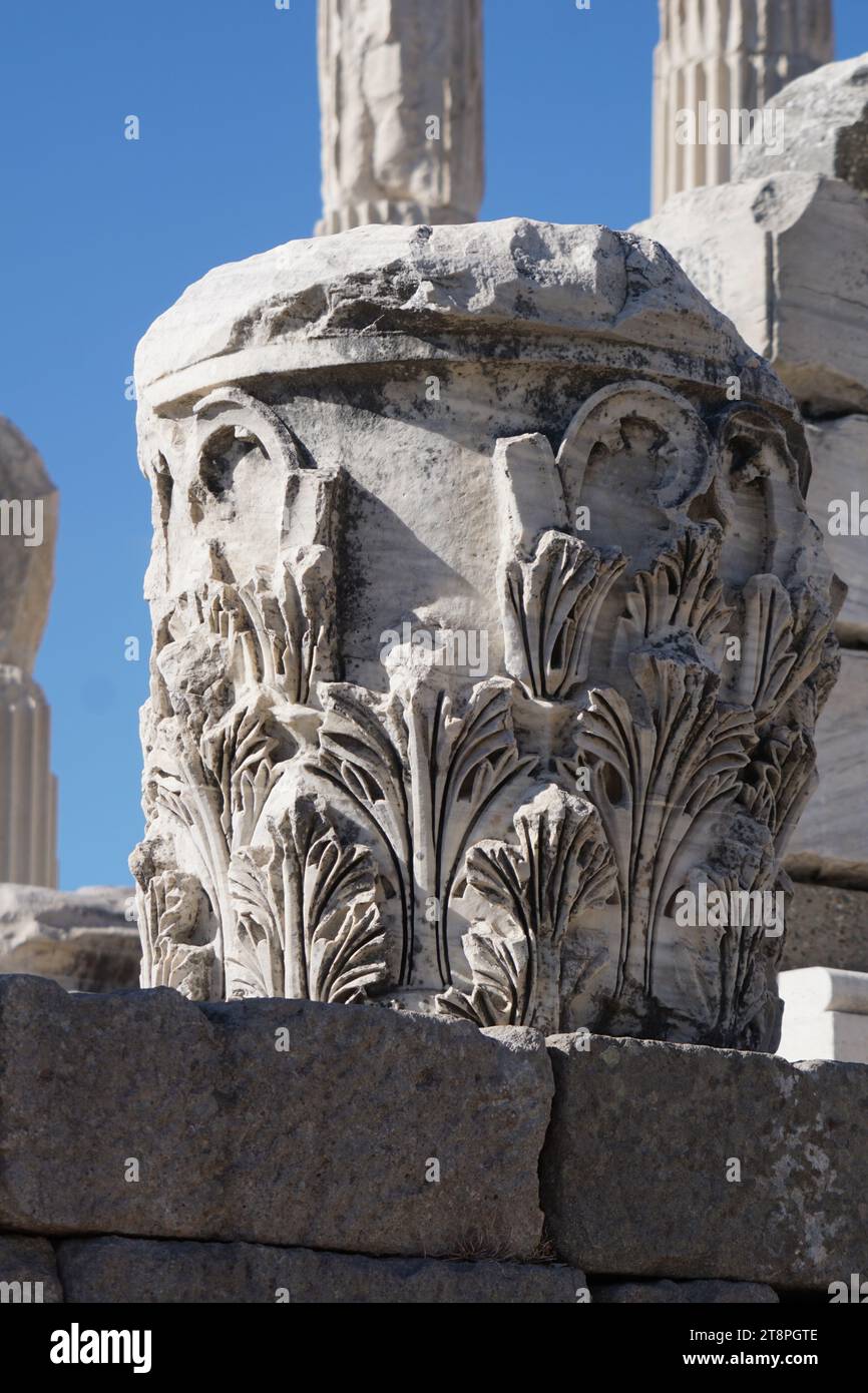 Bergama, située dans la province d'Izmir, dans l'ouest de la Turquie, est célèbre pour son coton, son or et ses tapis exquis. Autrefois le noyau culturel de Pergame à l'époque grecque et romaine antique, cette ville riche en ruines antiques reste un attrait majeur pour les touristes. Notamment, son célèbre temple a trouvé une nouvelle maison dans le musée de Pergame à Berlin, en Allemagne. Bergama possède des ruines remarquables comme le Sanctuaire Asclépios, un temple de dieu guérisseur, un théâtre grec et le complexe de la Basilique Rouge ('Kizil Avlu' en turc) Banque D'Images