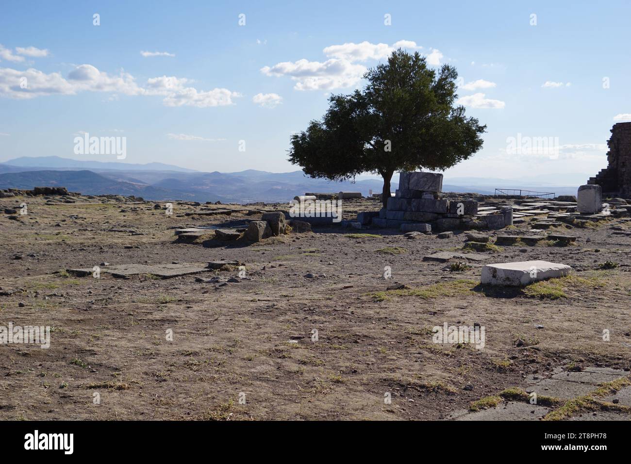 Bergama, située dans la province d'Izmir, dans l'ouest de la Turquie, est célèbre pour son coton, son or et ses tapis exquis. Autrefois le noyau culturel de Pergame à l'époque grecque et romaine antique, cette ville riche en ruines antiques reste un attrait majeur pour les touristes. Notamment, son célèbre temple a trouvé une nouvelle maison dans le musée de Pergame à Berlin, en Allemagne. Bergama possède des ruines remarquables comme le Sanctuaire Asclépios, un temple de dieu guérisseur, un théâtre grec et le complexe de la Basilique Rouge ('Kizil Avlu' en turc) Banque D'Images
