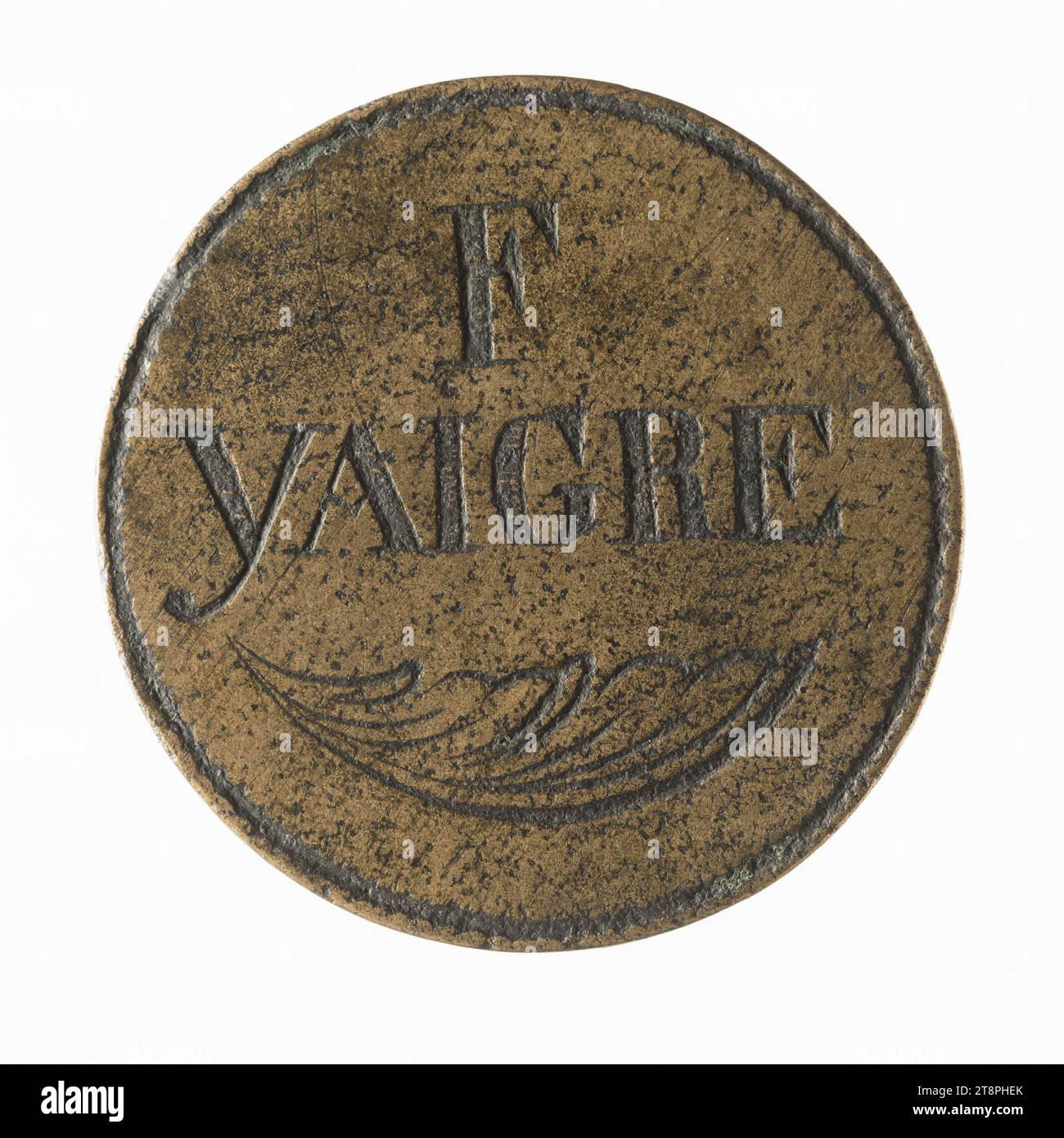 Halles et marchés de Paris : F. Yaigre, ancien régime, Numismatics, Token, Bronze, dimensions - travail : diamètre : 3,2 cm, poids (dimension type) : 21,08 g. Banque D'Images