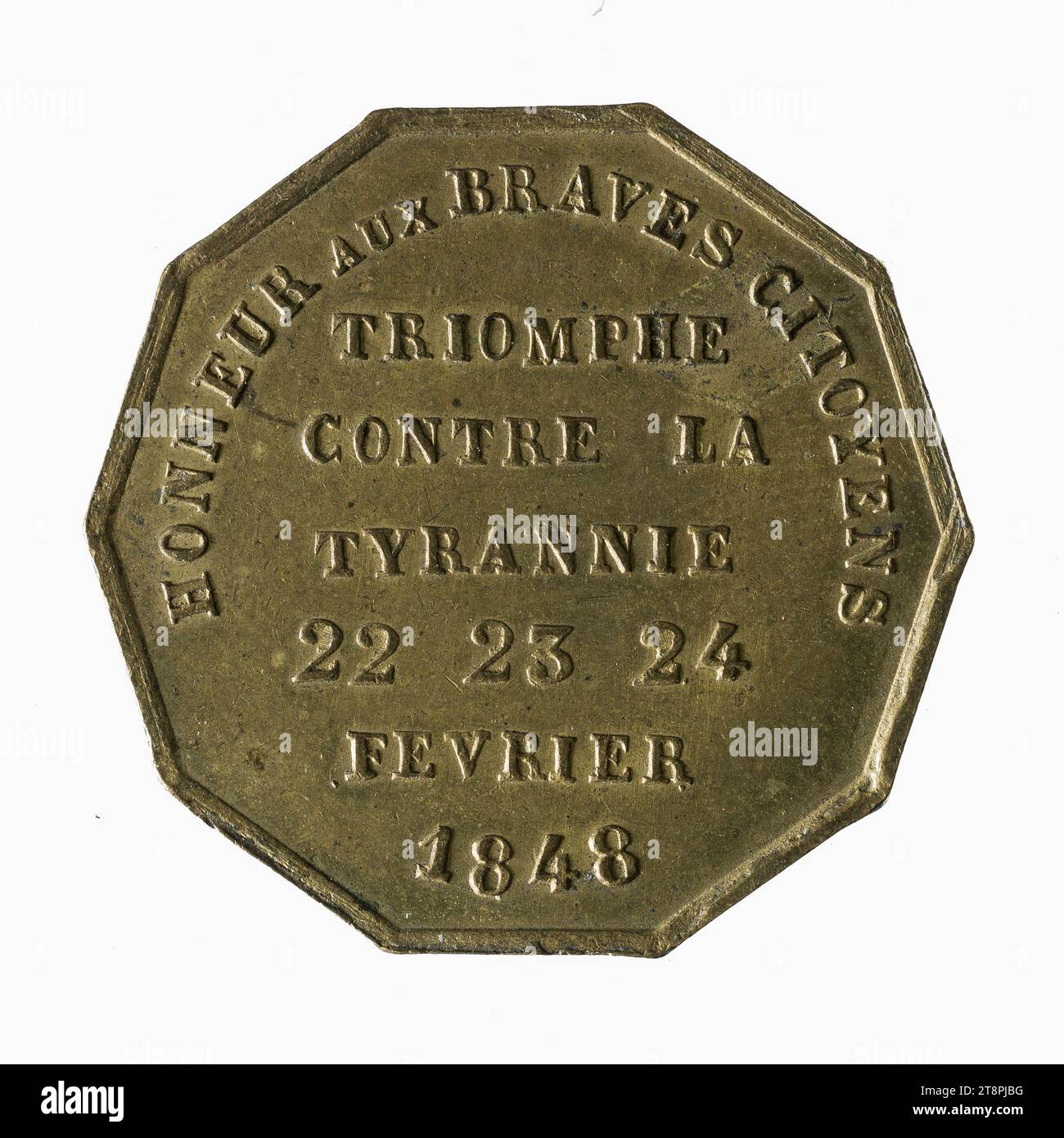 Honneur aux citoyens, révolution de 1848, 22 au 24 février 1848, Array, Numismatics, Token (numismatic), Brass, dimensions - travail : diamètre : 2,3 cm, poids (taille du type) : 3,26 g. Banque D'Images