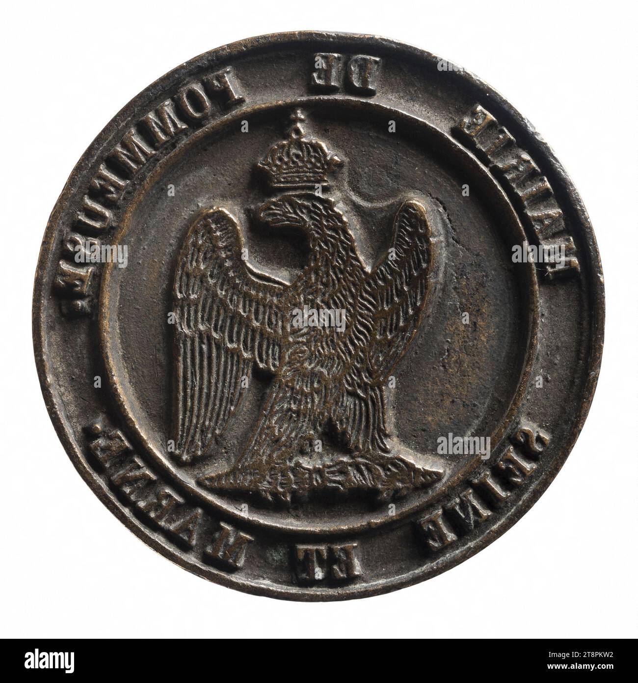 Mairie de Pommeuse, second Empire, Numismatique, Sceau, Bronze, dimensions - travail : diamètre : 3,3 cm, poids (dimension type) : 18 g. Banque D'Images