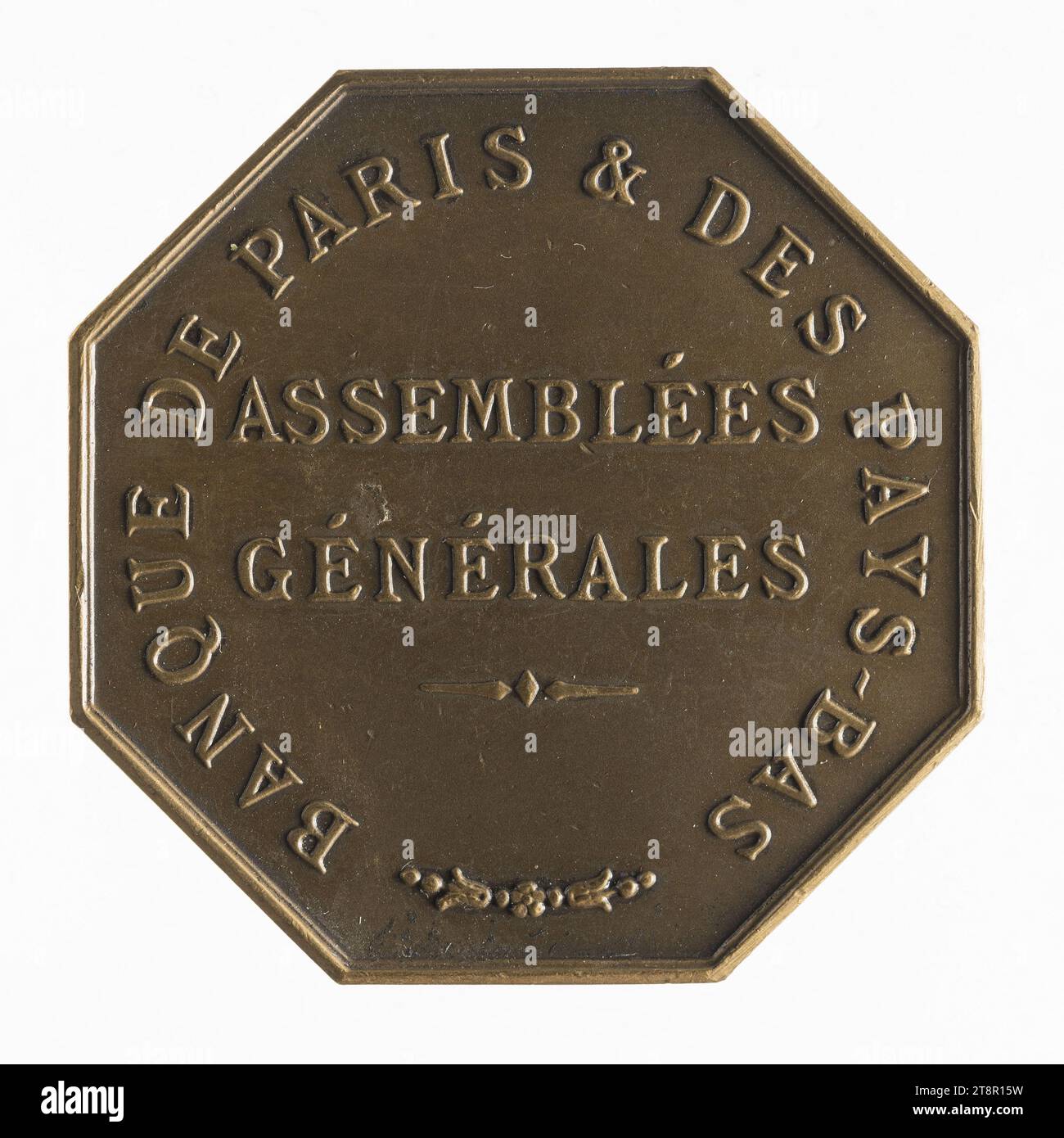 Assemblées générales de la Banque de Paris et des pays-Bas, 19e siècle, Stern, René, Medal Engraver, 19th Century, Numismatique, jeton (numismatique), Bronze, Dimensions - oeuvre : diamètre : 3,7 cm, poids (taille de la pièce) : 22,42 g. Banque D'Images