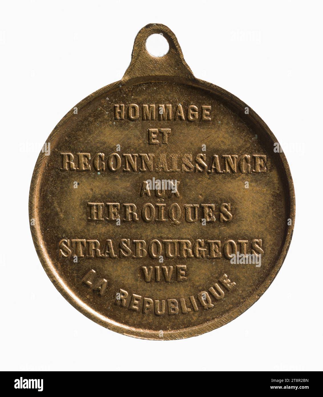 Célébration de la résistance de Strasbourgeois contre les Prussiens, 1870-1871, en 1870, 19e siècle, numismatique, médaille, laiton, Dimensions - travail : diamètre : 2,3 cm, poids (dimension type) : 4,17 g. Banque D'Images