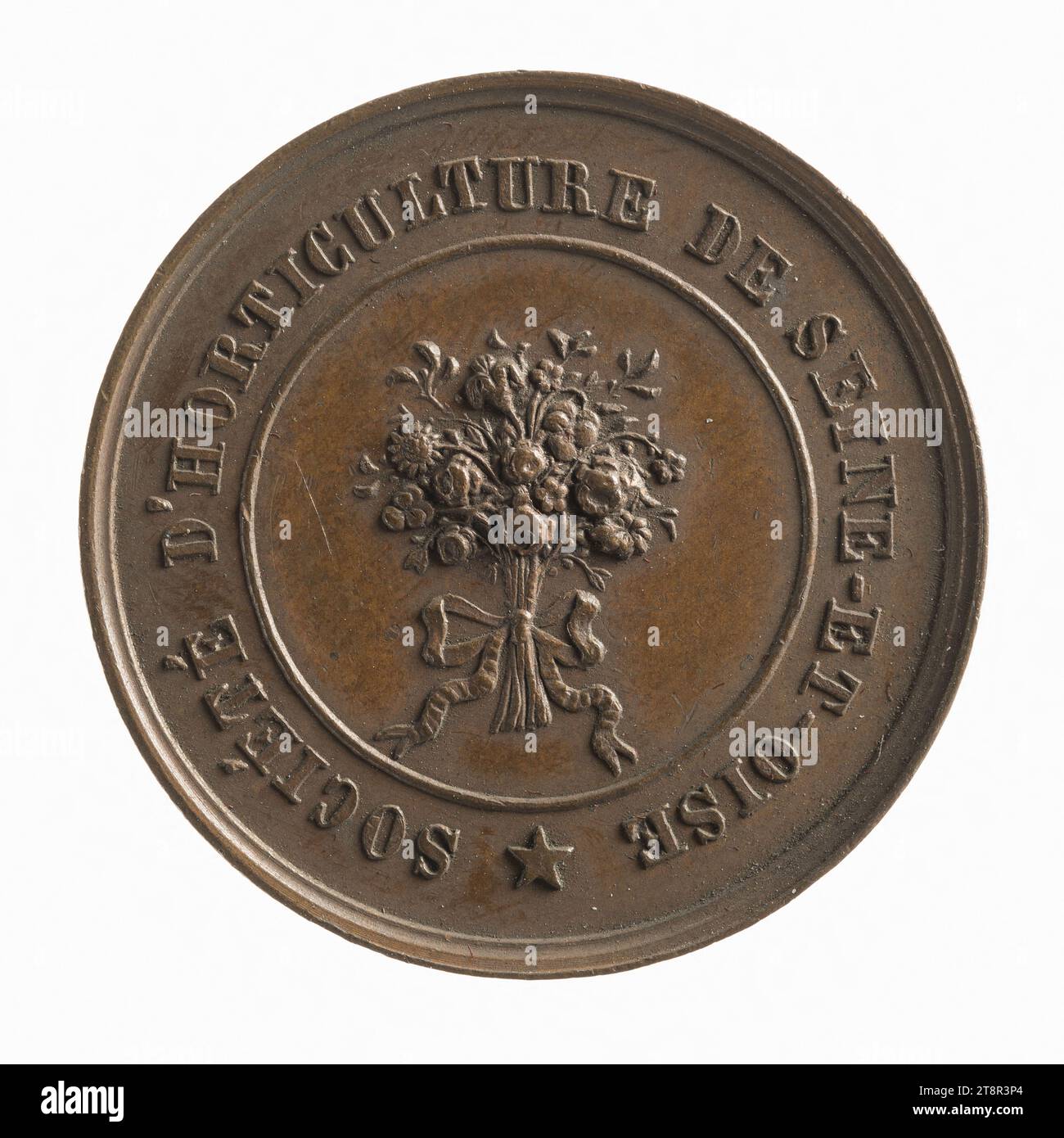 Société d'horticulture de Seine-et-Oise, 7 avril 1840, in 1840, Numismatique, pièce de monnaie, cuivre, Dimensions - travail : diamètre : 2,9 cm, poids (taille du type) : 11,77 g. Banque D'Images