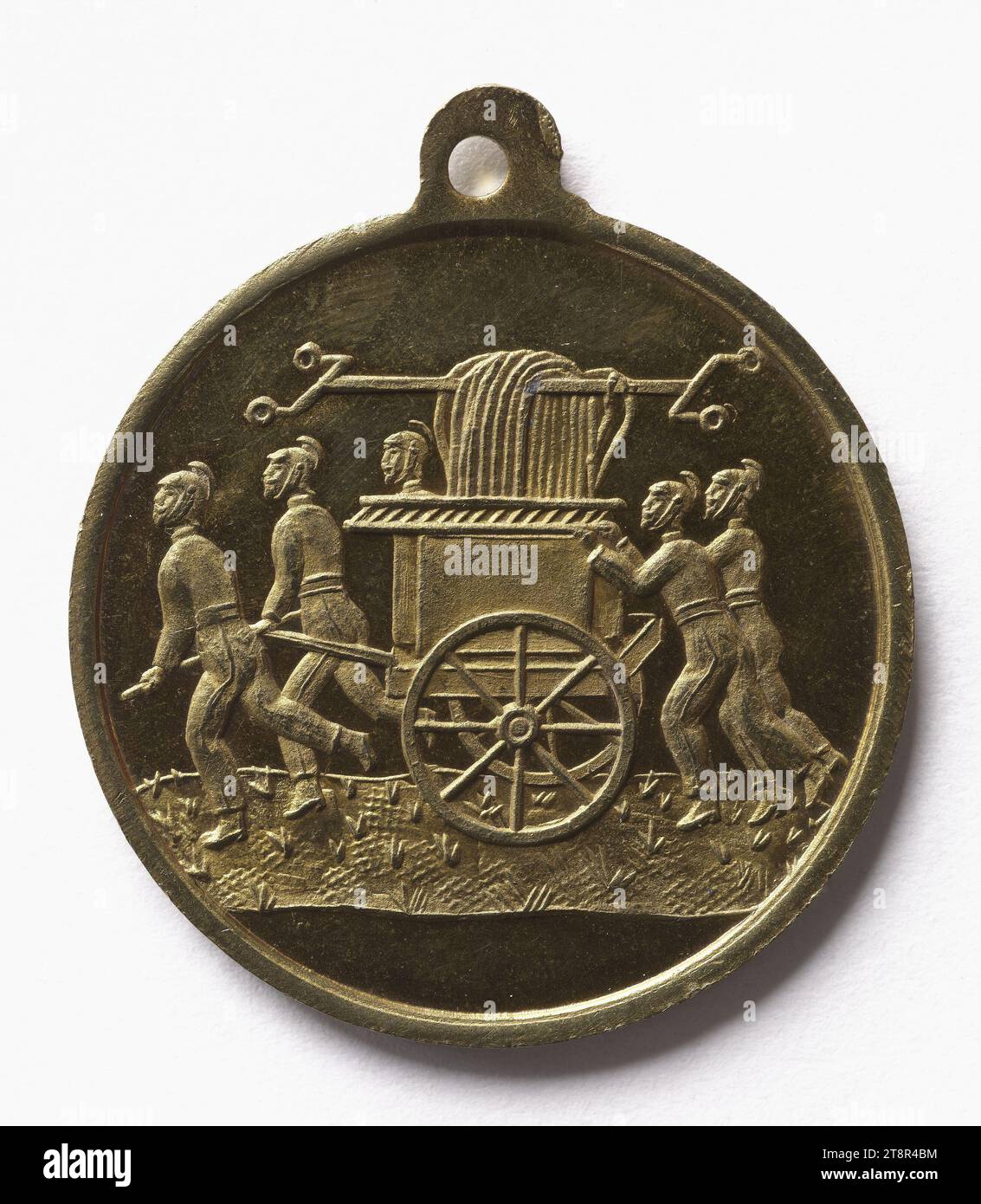 Souvenir du grand concours de pompiers et de fanfares à Argenteuil, le 23 juin 1878, en 1878, numismatique, médaille, cuivre, doré = dorure, Dimensions - travail : diamètre : 3,3 cm, poids (dimension type) : 9,29 g. Banque D'Images
