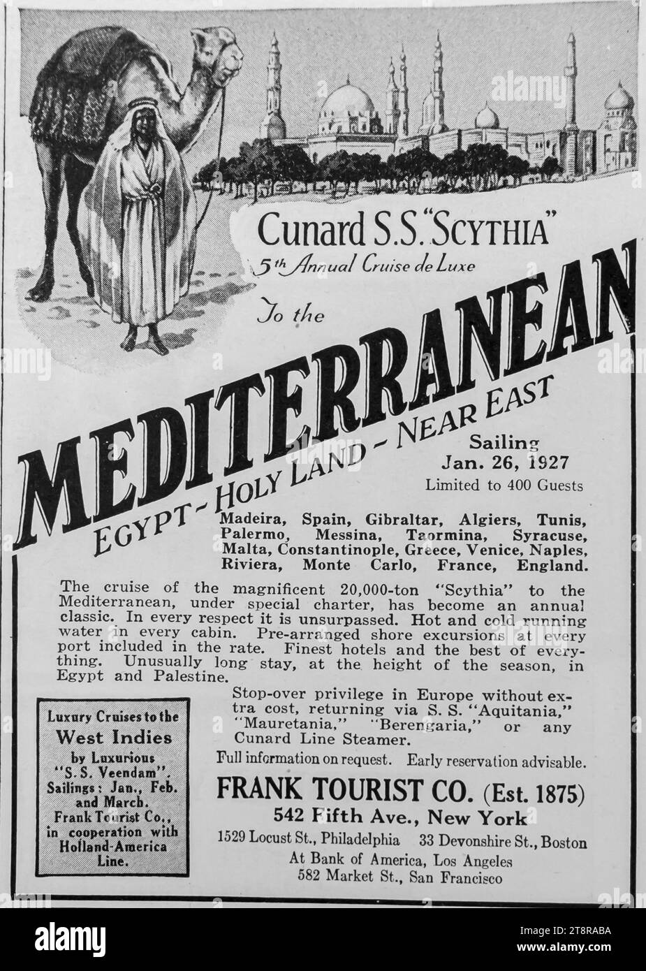 1926 Cunard S.S. Scythia croisière de luxe à Mediterranean ad Banque D'Images
