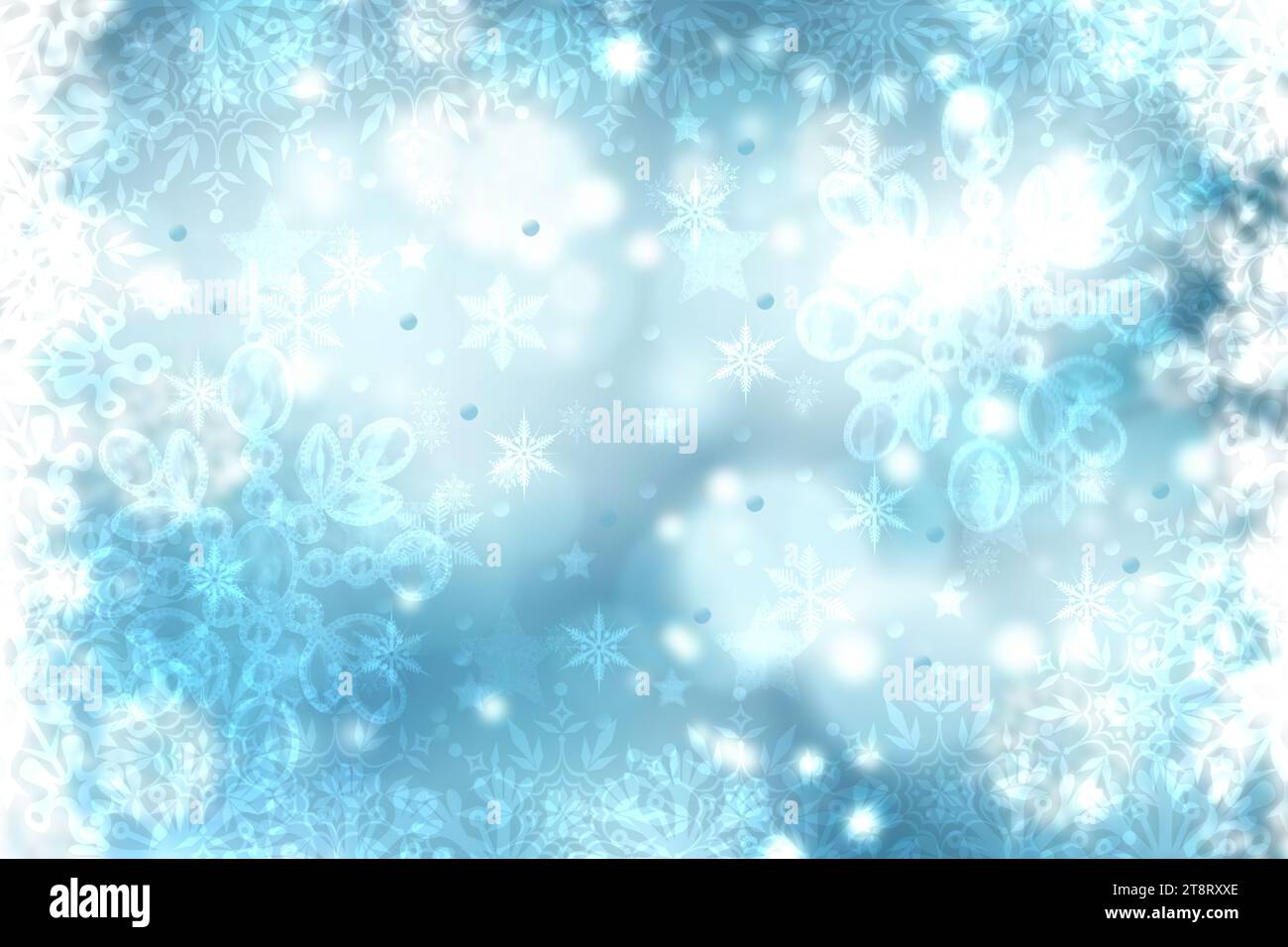 Modèle de carte de Noël.Abstrait festif bleu hiver fond de noël texture avec un pastel bokeh illuminé Noël boules et étoiles.Belle carte Banque D'Images