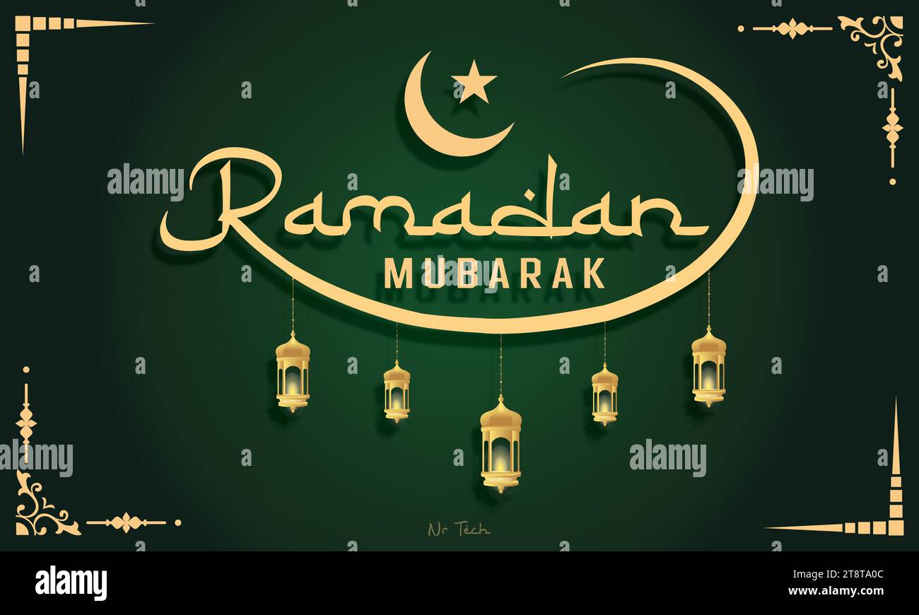 Modèle de fond islamique Ramadan mubarak, belle conception typographique islamique ramadan mubarak lettrage. Illustration de Vecteur