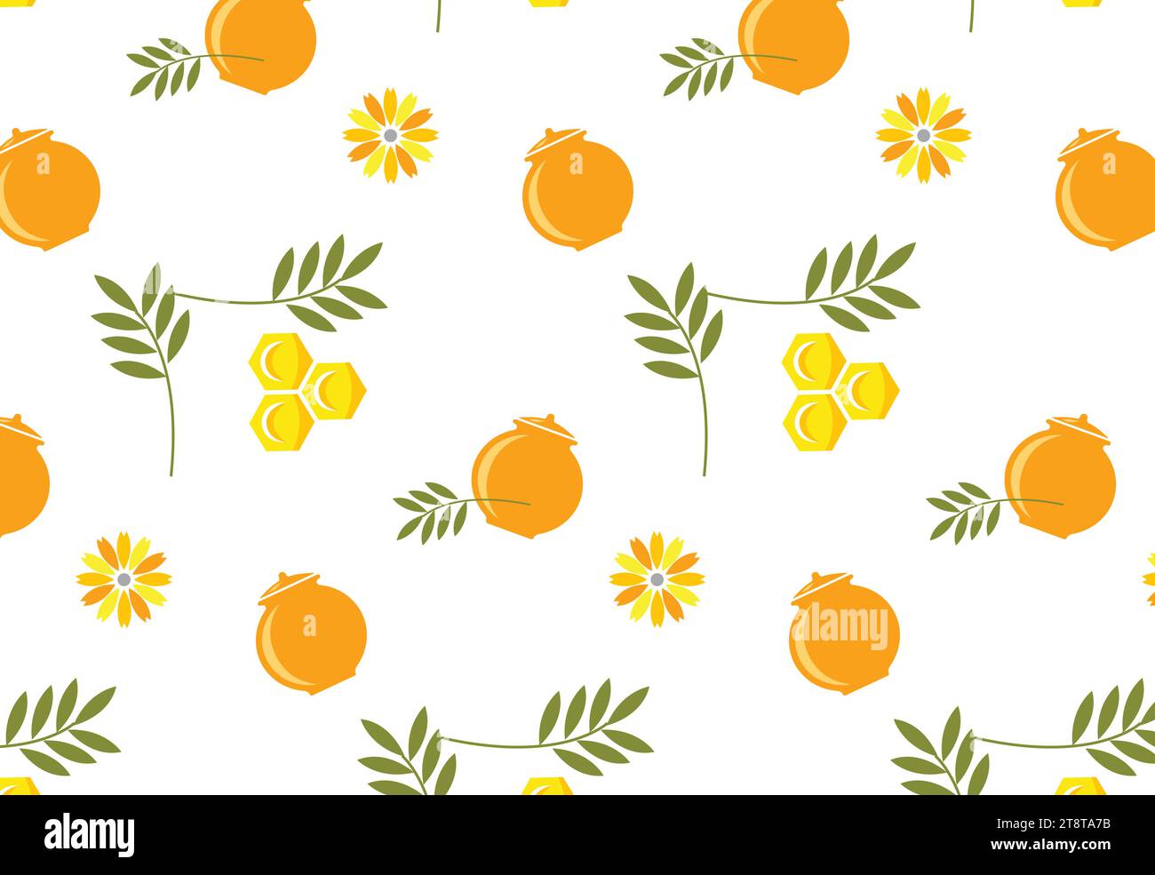 Modèle sans couture de vecteur d'automne pour le tissu de saison, la décoration, le papier peint et le papier d'emballage. feuille verte, forme jaune, fleur et pot orange. Illustration de Vecteur