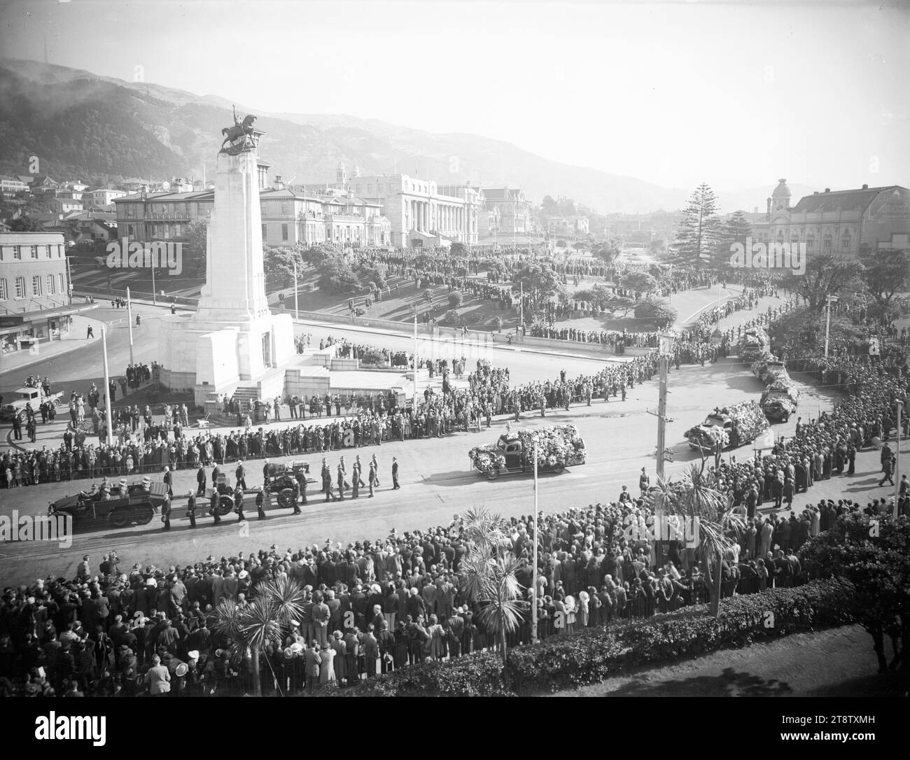 Procession funéraire de Michael Joseph Savage, Lambton Quay, Wellington, Nouvelle-Zélande, vers avril 1940 Banque D'Images