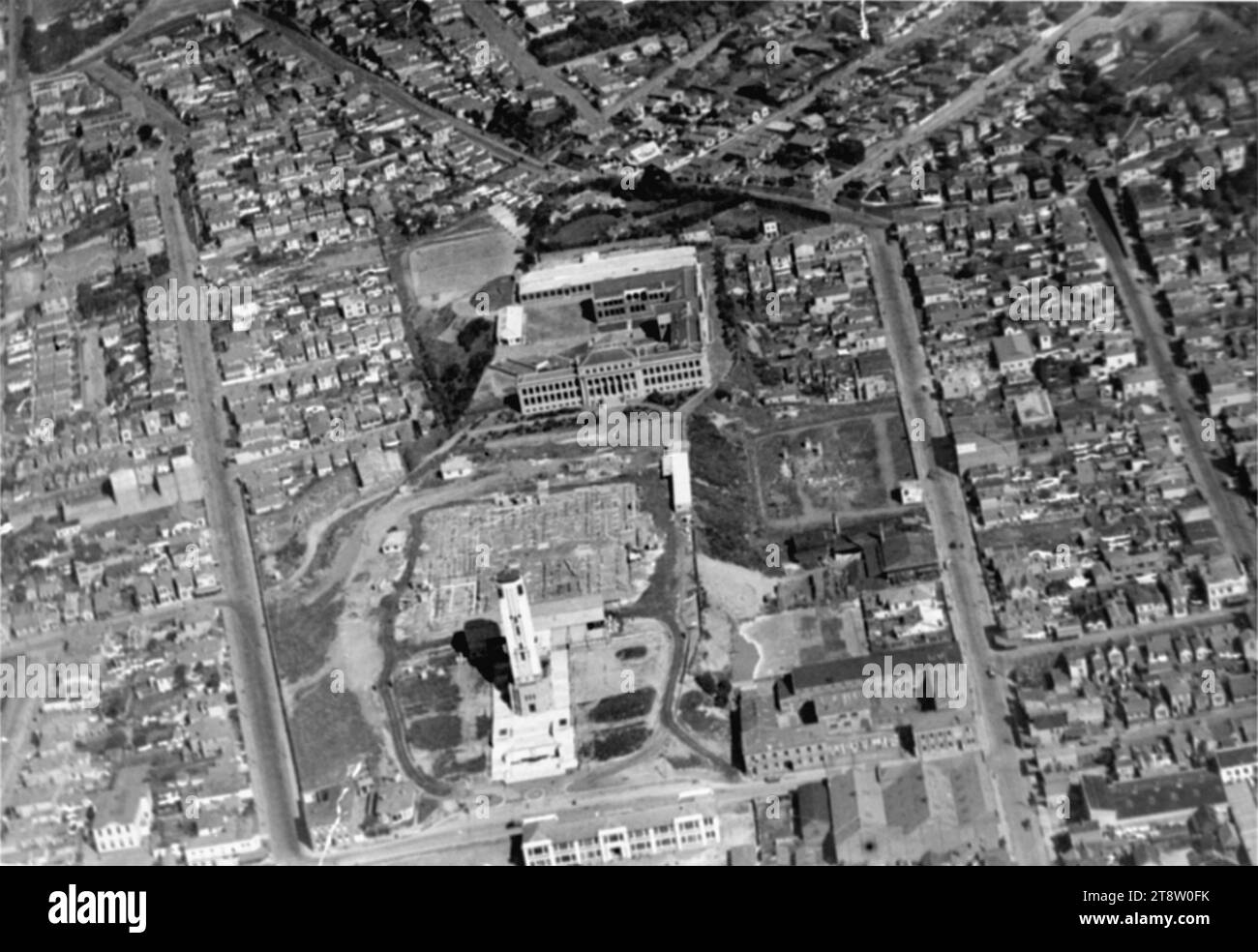 Vue aérienne au-dessus du mont Cook, Wellington, Nouvelle-Zélande, 1933, vue aérienne au-dessus du mont Cook, Wellington, Nouvelle-Zélande, pendant la construction du Musée du Dominion, 1933 Banque D'Images