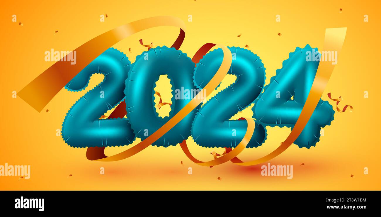 Bonne année 2024. Ballon de vacances numéros 2024 avec confettis