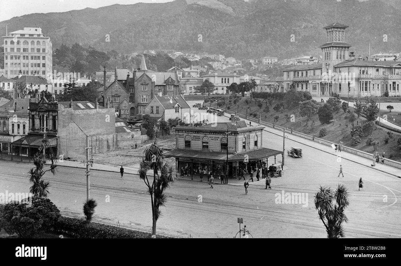 Surplombant l'intersection de Lambton Quay et Bowen Street, Wellington, Nouvelle-Zélande, 1929 Banque D'Images
