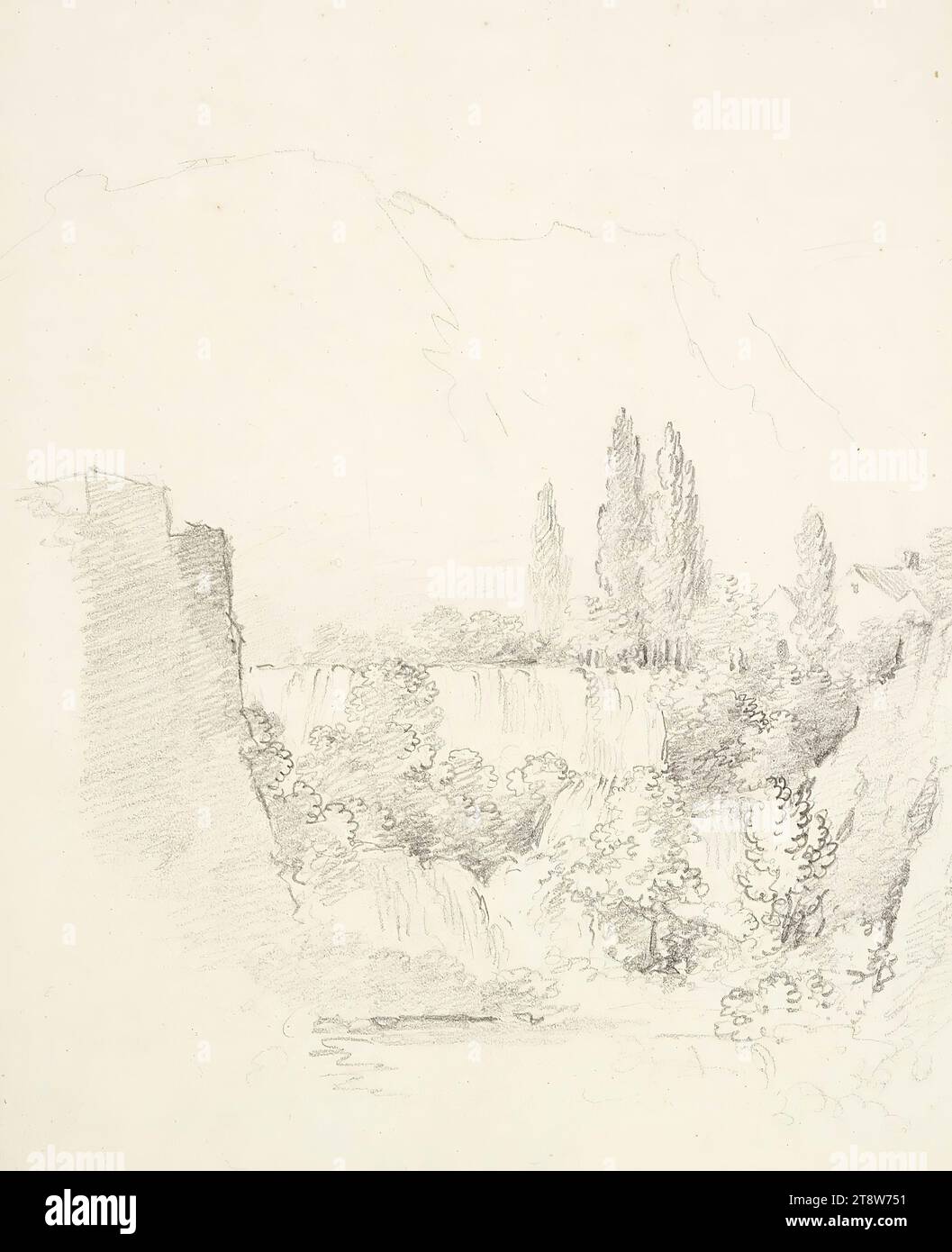 Alexander Lauréus, 4,1.1783, Turku, 20.10.1823, Rome, Italie, Vattenfall med berg, 1820 - 1823, 18,9 × 15,3 cm, crayon Banque D'Images