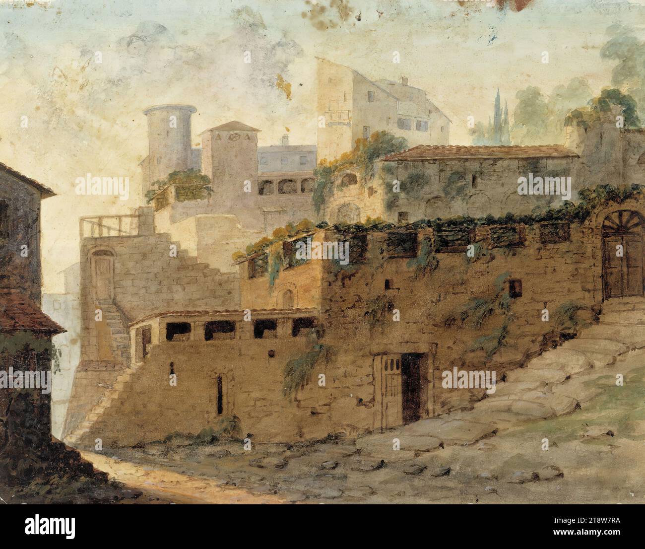 Robert Wilhelm Ekman, 13.8,1808, Uusikaupunki, 19.2,1873, Turku, Château de campagne italien, 1830 - 1873, 22 × 28 cm, vernis, aquarelle Banque D'Images