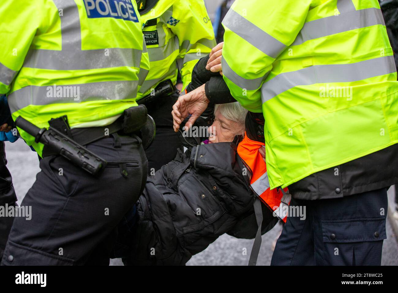 Londres, Royaume-Uni. 21 novembre 2023. Arrêtez les manifestants pétroliers à Whitehall où ils commencent à manifester et sont arrêtés crédit : Richard Lincoln/Alamy Live News Banque D'Images