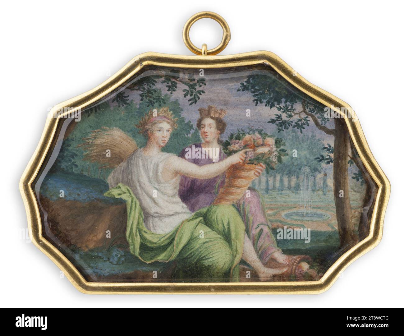 Auteur inconnu, scène mythologique (Cérès et Fortuna), 4,1 × 6,6 cm, aquarelle, gouache Banque D'Images