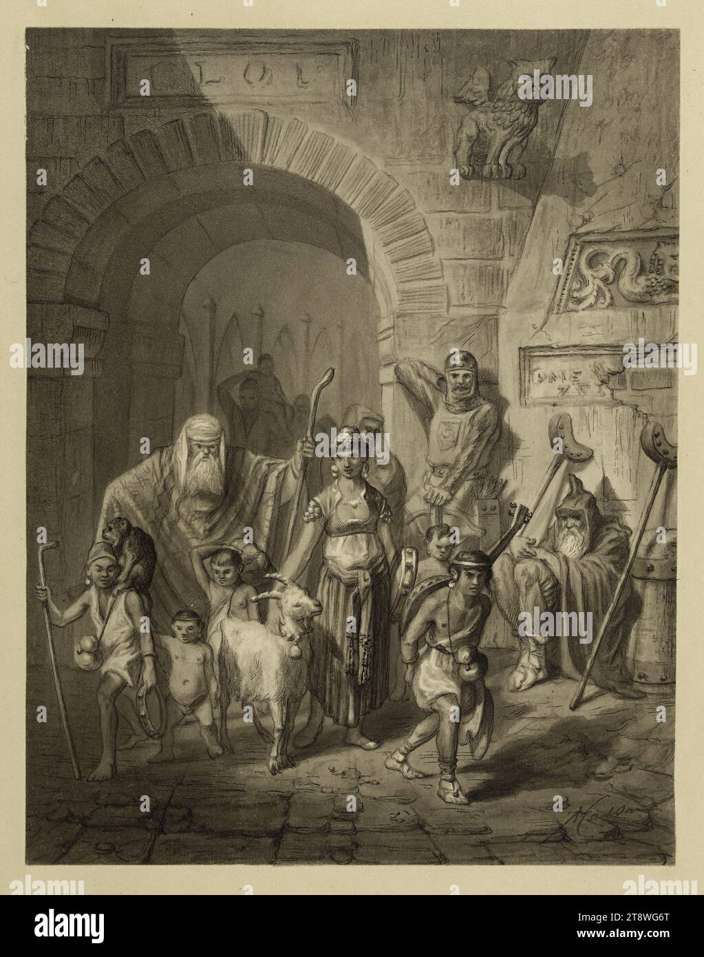 Alors que nous entrions dans la porte papale, j'ai vu la Paruline de roseau voler dans l'air, Masson, Victor, Draghtsman, vers 1868, 19e siècle, Maison de Victor Hugo - Maison Hauteville, Arts graphiques, dessin, stylo, encre noire, laver Banque D'Images