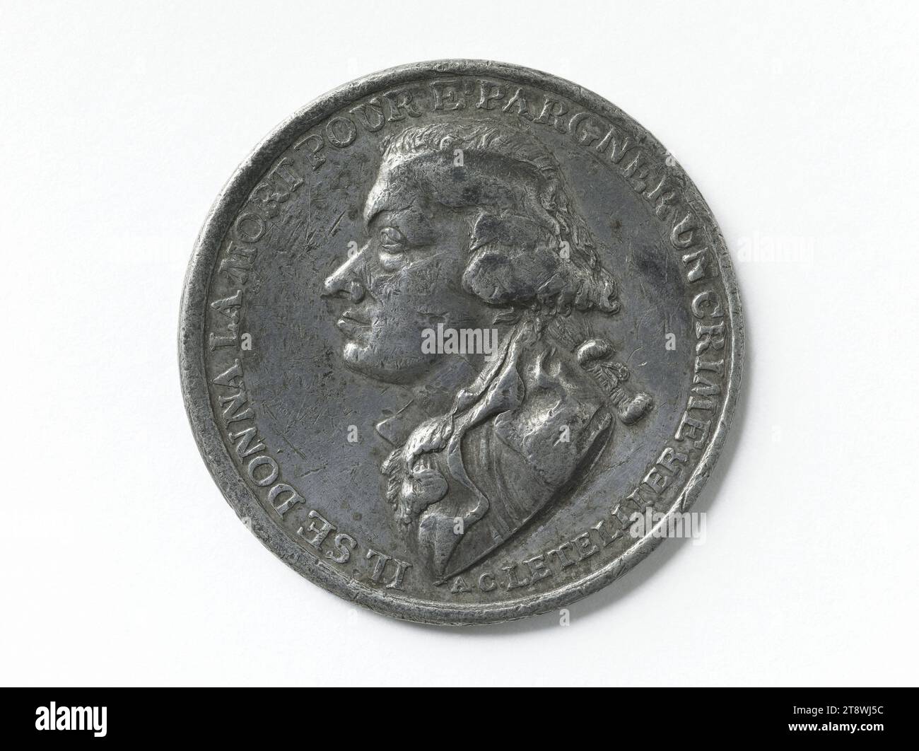 Armand-constant Tellier, dit Adrien Tellier (?-1795), député à l'Assemblée constituante (1789-1791), député à la Convention nationale (1792-1795), 1795, Palloy, Pierre-François, graveur de médailles, en 1795, Numismatique, Médaille, étain, Dimensions de l'oeuvre : diamètre : 4,1 cm, poids (dimension du type) : 23,86 g. Banque D'Images