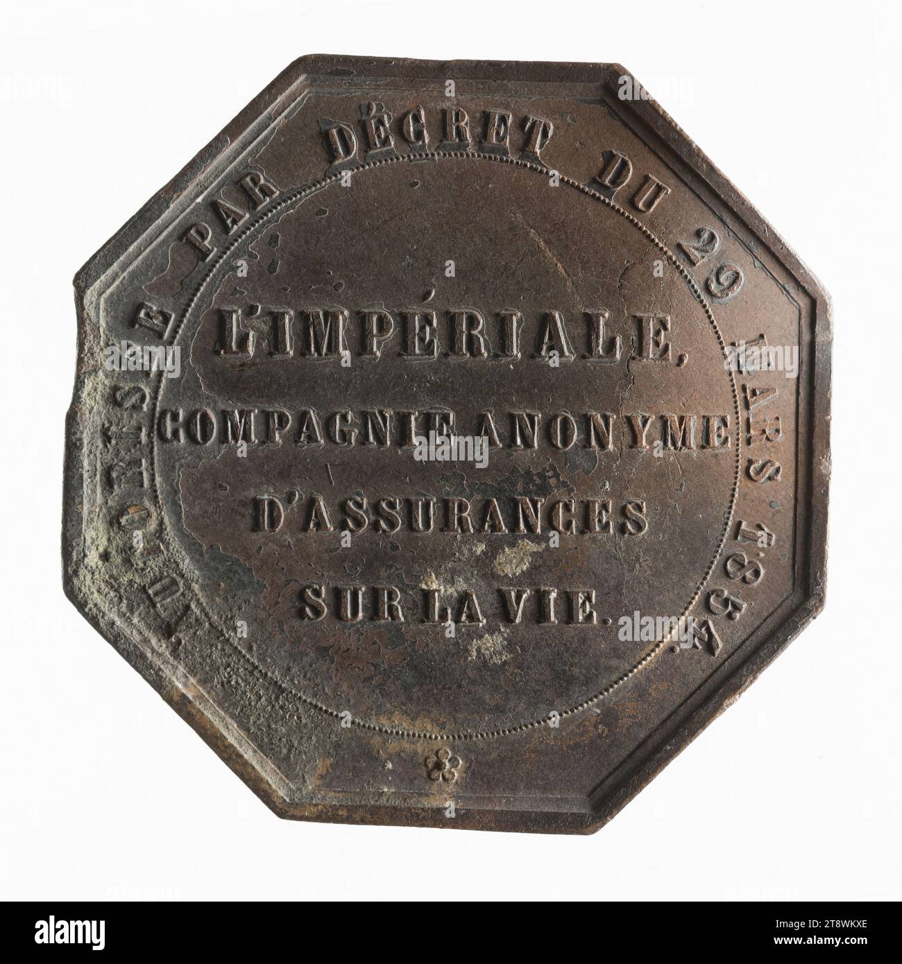 L'Impériale, compagnie anonyme d'assurances sur la vie, second Empire, Rouvet, Medal Engraver, Numismatic, pièce de monnaie, cuivre, diamètre : 3,9 cm, poids (dimension du type) : 20,63 g. Banque D'Images