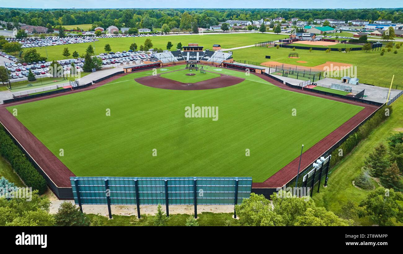 Sable noir immaculé, diamant de baseball First Merchants Ballpark Muncie, Indiana Aerial Banque D'Images
