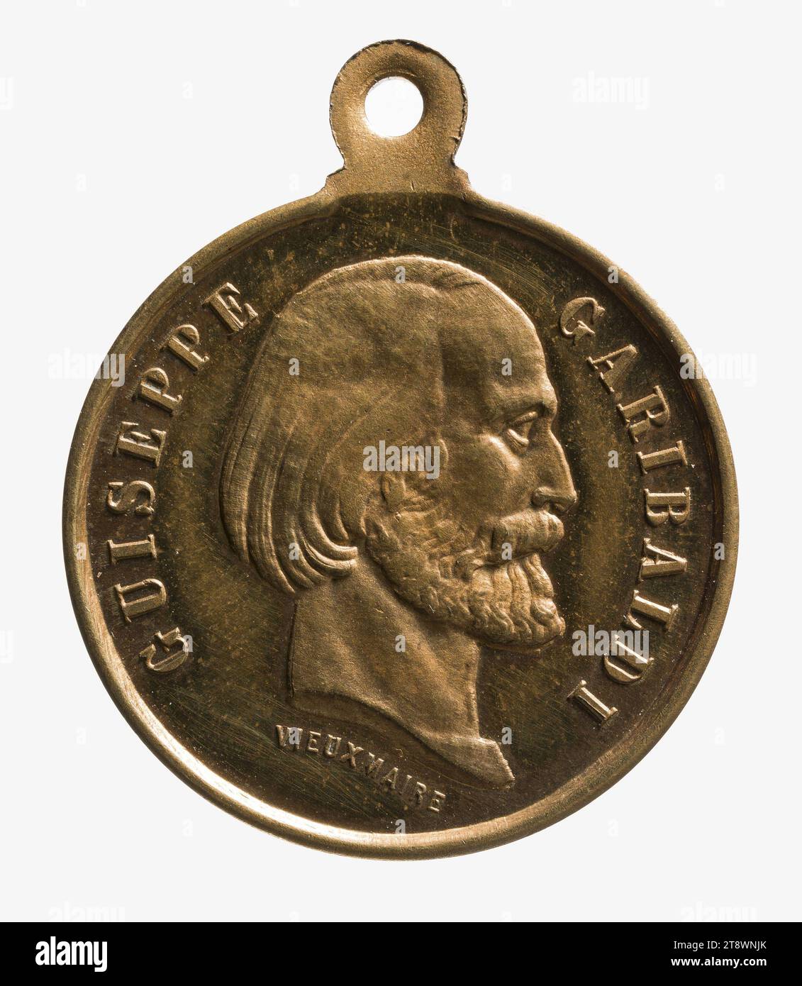 Giuseppe Garibaldi, 1870-1871, Oldmaire, graveur de médailles, 19e siècle, numismatique, Médaille, cuivre, dorure = dorure, diamètre : 2,3 cm, poids (taille du type) : 3,96 g. Banque D'Images