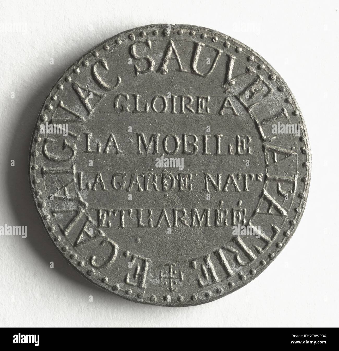 Répression par le général Eugène Cavaignac (1802-1857) des journées de juin, du 23 au 26 juin 1848, Anonyme, graveur en médailles, en 1848, numismatique, Médaille, cuivre blanc, Paris, Dimensions - oeuvre : diamètre : 3 cm, poids (dimension type) : 23,32 g. Banque D'Images