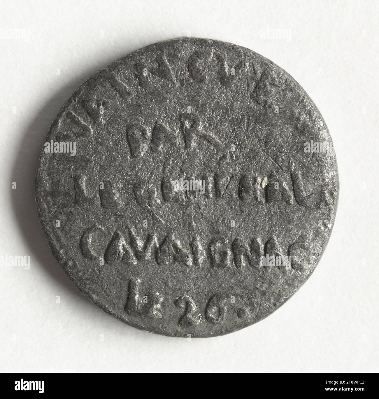 Répression des journées de juin par le général Eugène Cavaignac (1802-1857), du 23 au 26 juin 1848, Anonyme, graveur en médailles, en 1848, numismatique, Médaille, plomb, Paris, Dimensions - oeuvre : diamètre : 2,2 cm, poids (dimension type) : 12,75 g. Banque D'Images