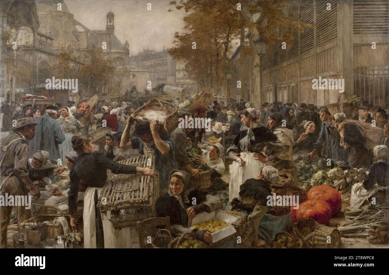 Les Halles, Lhermitte, Léon Augustin, peintre, en 1895, 4e quart du 19e siècle, petit Palais rez-de-jardin salle 04, peinture, peinture à l'huile, toile, hauteur : 396 cm, largeur : 630 cm, Dimensions - cadre:, hauteur : 460 cm, largeur : 690 cm, Epaisseur : 15 cm Banque D'Images