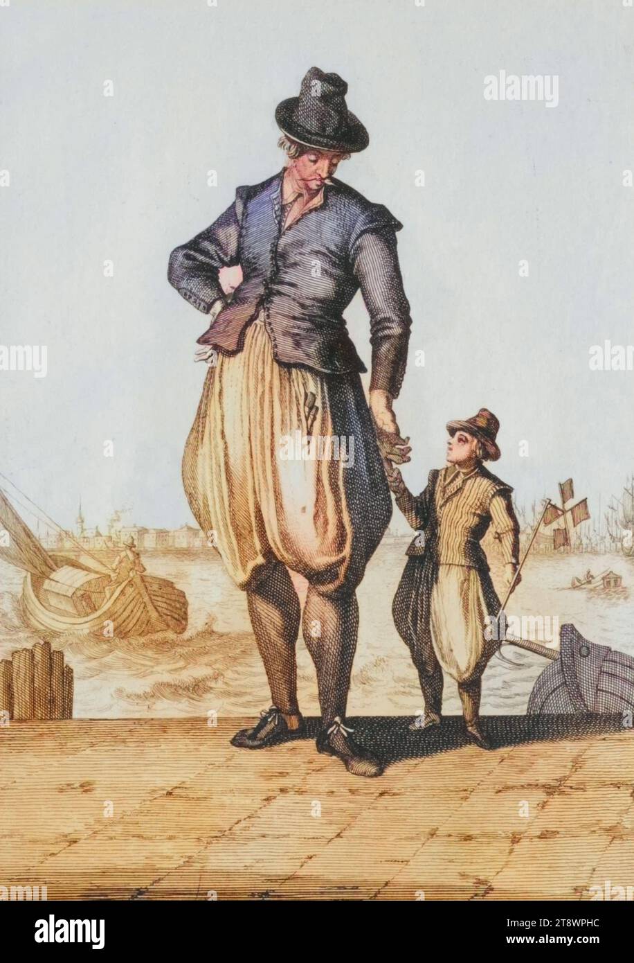 Tracht, Bekleidung, Schiffer aus Holland mit seinem Sohn, 1703, Kupferstich von Caspar Luyken von 1703, digital restaurierte Reproduktion von einer Vorlage aus dem 18. Jahrhundert / Costume traditionnel, vêtements, skipper de Hollande avec son fils, 1703, gravure sur cuivre par Caspar Luyken de 1703, reproduction restaurée numériquement à partir d'un original du 18e siècle Banque D'Images