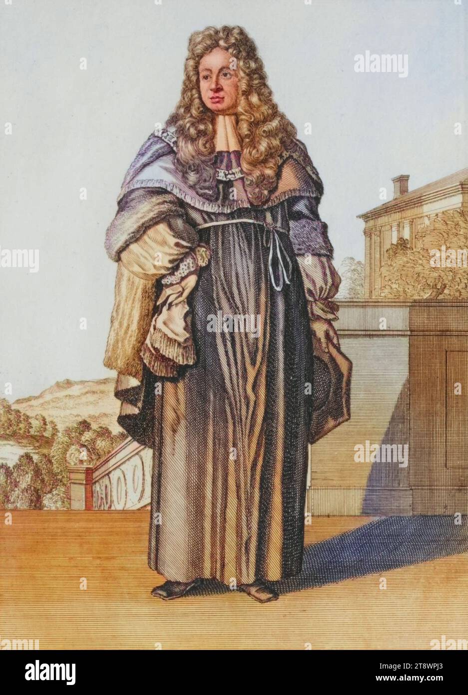 Tracht, Bekleidung, Parliamenti Superioris Adsestor, Lord F. Dominus in angliae, Angleterre costumes du Parlement britannique, UM 1700, Kupferstich von Caspar Luyken von 1703, digital restaurierte Reproduktion von einer Vorlage aus dem 18. Jahrhundert / Costume, Clothing, Parliamenti Superioris Adsessor, Lord F. Dominus in angliae, Angleterre costumes du Parlement de Grande-Bretagne, c. 1700, gravure sur cuivre par Caspar Luyken de 1703, reproduction restaurée numériquement à partir d'un original du 18e siècle Banque D'Images