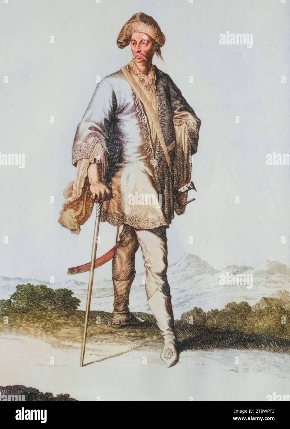 Tracht, Bekleidung, ein Beamter aus Ungarn in Sommertracht, mit Schwert und Spazierstock, UM 1700, Kupferstich von Caspar Luyken von 1703, digital restaurierte Reproduktion von einer Vorlage aus dem 18. Jahrhundert / Costume traditionnel, vêtements, un fonctionnaire hongrois en costume d'été, avec épée et bâton de marche, vers 1700, gravure sur cuivre par Caspar Luyken de 1703, reproduction restaurée numériquement à partir d'un original du 18e siècle Banque D'Images